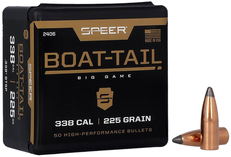 Speer 2406 .338 225gr Spitzer Boat Tail Soft Point Reloading Bullets 50/Box