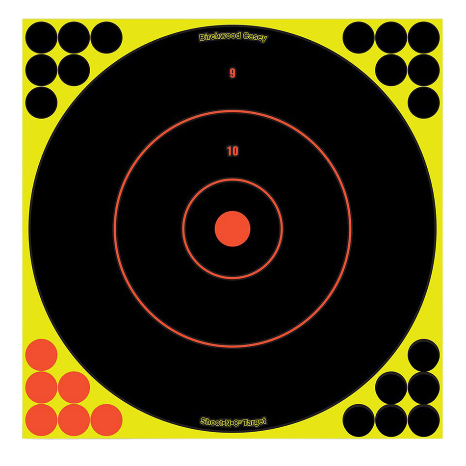 Birchwood Casey 34022 12-Inch Reactive Shoot-N-C Adhesive Paper Bullseye Target 12-Pack