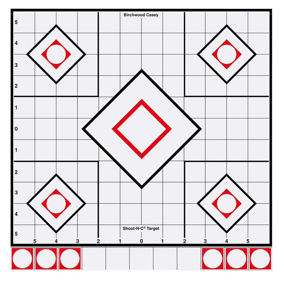 Birchwood Casey Shoot-N-C 34219 Self-Adhesive Reactive Target White/Red 12" 5-Diamond 5-Pack