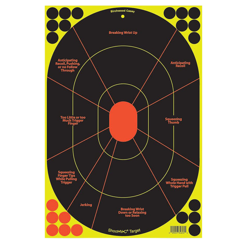 Birchwood Casey Shoot-N-C 34655 Self-Adhesive Reactive Target Black/Yellow/Red 12"x18" Oval Silhouette 5-Pack