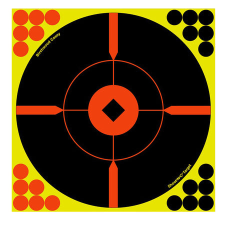 Birchwood Casey Shoot-N-C 34806 Self-Adhesive Reactive Target Black/Yellow/Red 8" Bullseye BMW 6-Pack