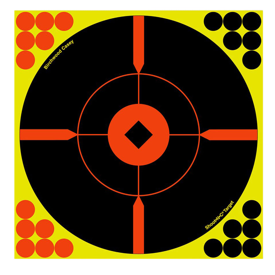 Birchwood Casey Shoot-N-C 34806 Self-Adhesive Reactive Target Black/Yellow/Red 8" Bullseye BMW 6-Pack