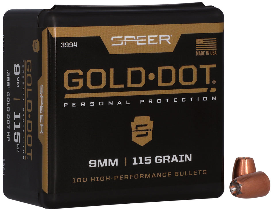Speer 3994 Gold Dot 9mm 115gr Hollow Point Reloading Bullets 100/Box