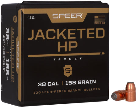 Speer 4211 Handgun .38 Cal 158gr Jacketed Hollow Point Bullets 100/Box