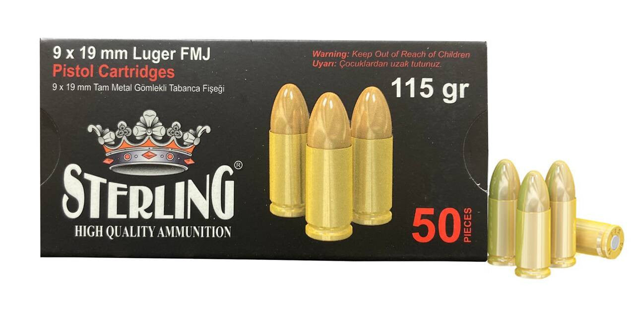 Sterling 9mm Luger Full Metal Jacket(FMJ) 115 Grain 