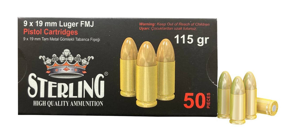 Sterling 9mm Luger Full Metal Jacket(FMJ) 115 Grain 
