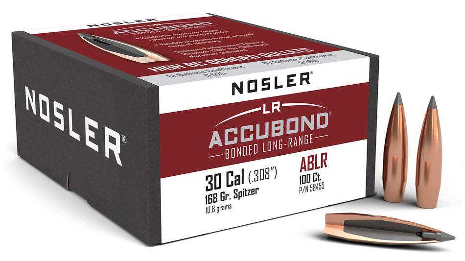 Nosler 58455 AccuBond Long Range 30 Cal 168gr Spitzer Point Boat Tail Bullets 100/Box