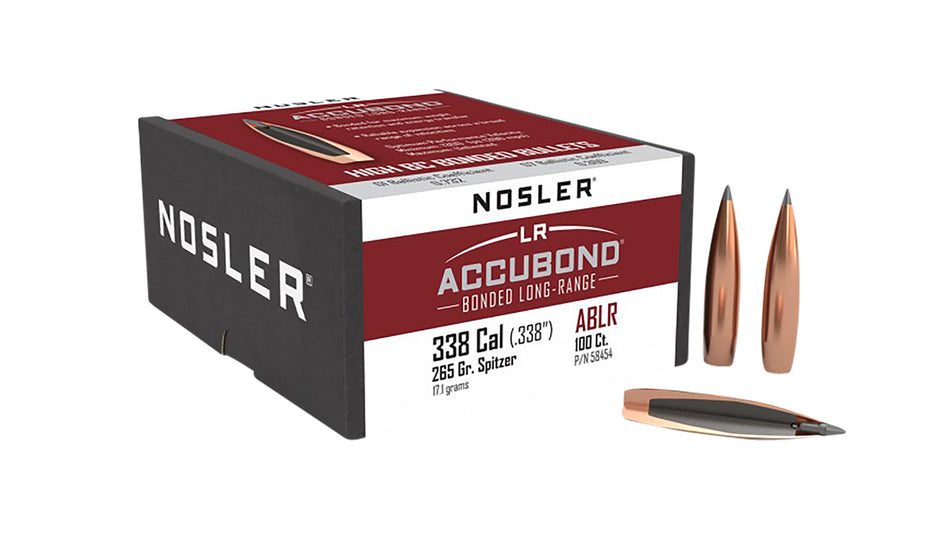 Nosler 58454 AccuBond Long Range 338 Cal 265gr Spitzer Point Boat Tail Bullets 100/Box