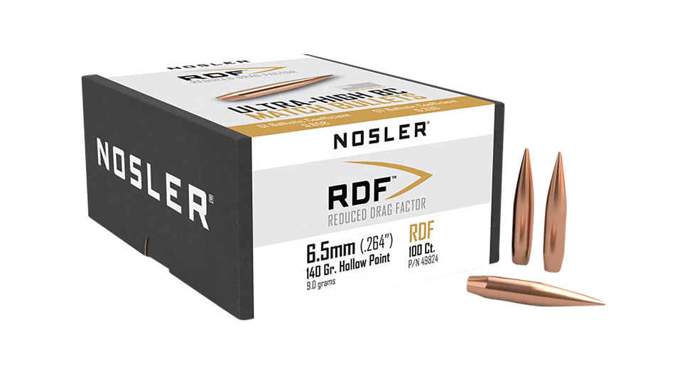 Nosler 49824 RDF Match 6.5mm 140gr Hollow Point Boat Tail Bullets 100/Box