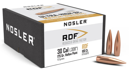 Nosler 53170 RDF Match 30 Cal 175gr Hollow Point Boat Tail Bullets 100/Box