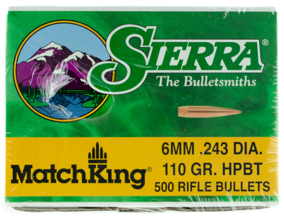 Sierra 1575C MatchKing 6mm 110gr Hollow Point Boat Tail Bullets 500/Box