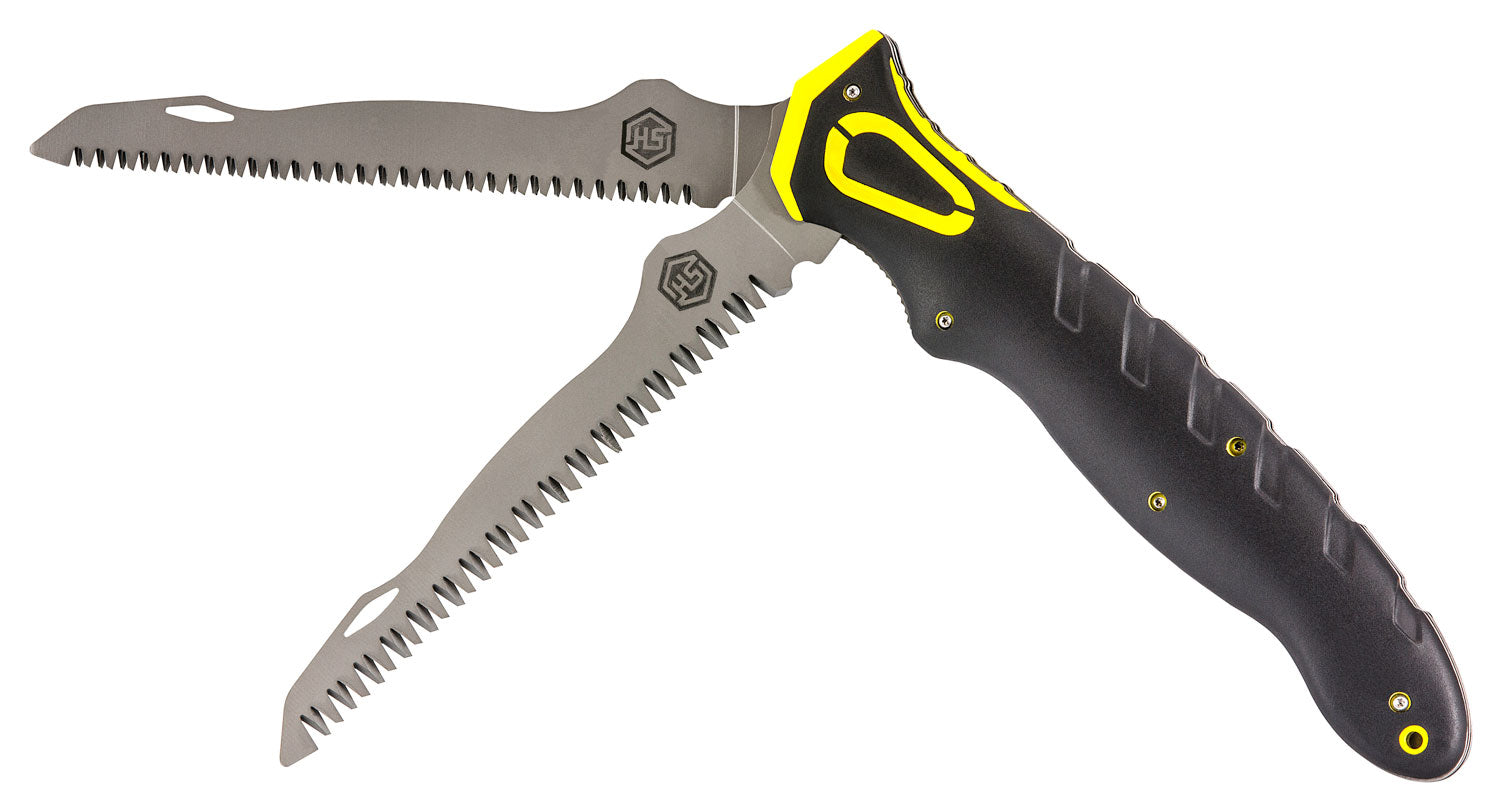 Hunters Specialties 100053 Command Grip 12" Folding Dual Saw 3CR14/5CR15 SS Blades Ergonomic Rubber Handle Carry Sheath