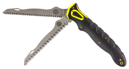 Hunters Specialties 100053 Command Grip 12" Folding Dual Saw 3CR14/5CR15 SS Blades Ergonomic Rubber Handle Carry Sheath