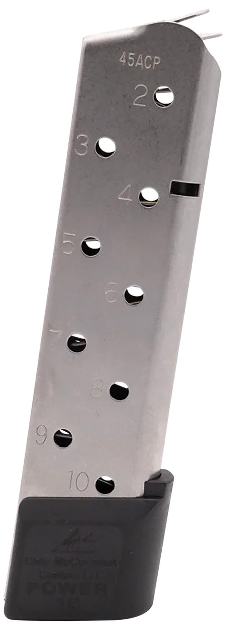 CMC Power Mag 10rd .45 ACP Mag for 1911 Government – Stainless Steel with Black Base Pad
