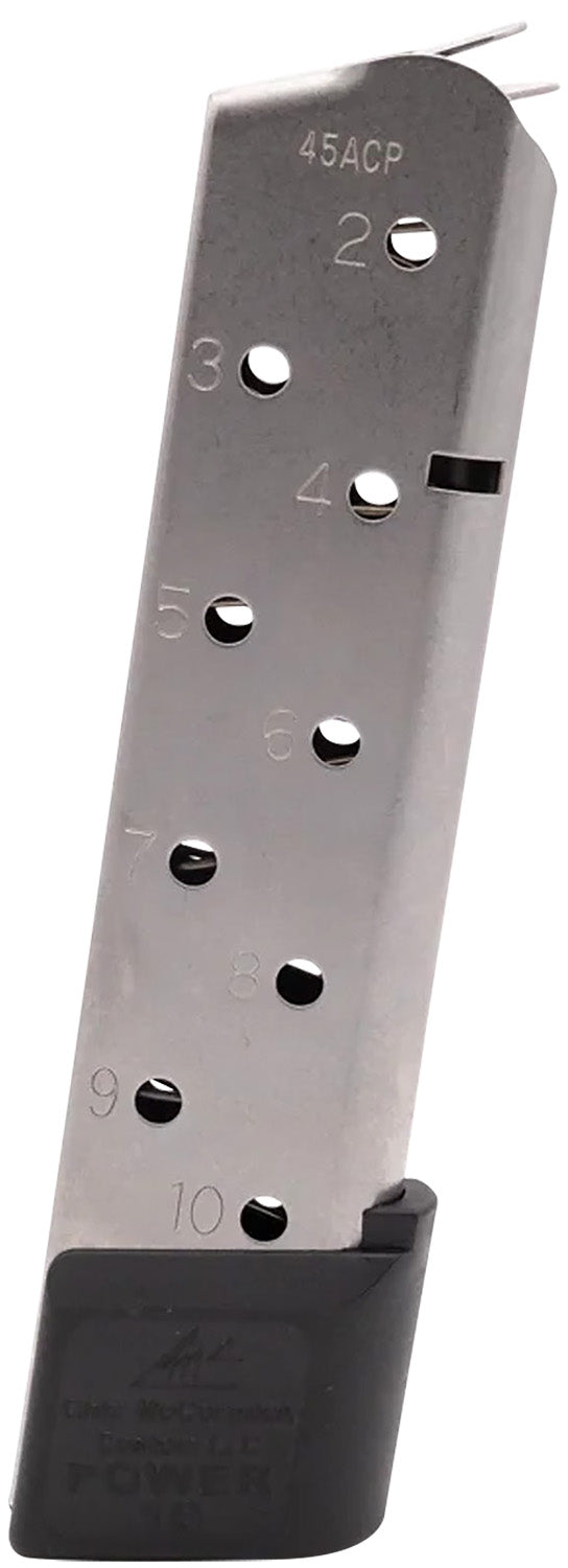 CMC Power Mag 10rd .45 ACP Mag for 1911 Government – Stainless Steel with Black Base Pad