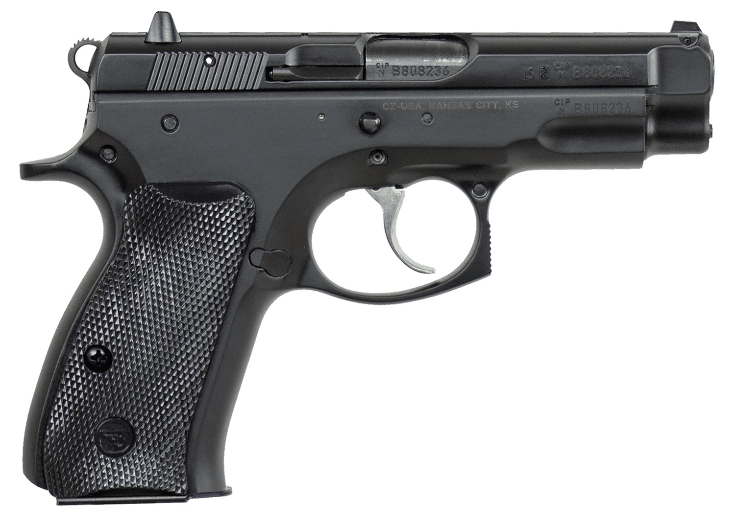 CZ-USA 01190 75 Compact 9mm Luger 10+1 3.75" Black Steel Barrel & Serrated Slide, Black Polycoat Steel Frame w/Beavertail, Black Plastic Grip, Right Hand