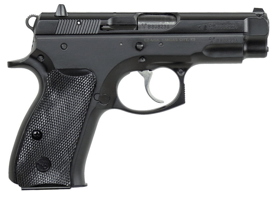 CZ-USA 01190 75 Compact 9mm Luger 10+1 3.75" Black Steel Barrel & Serrated Slide, Black Polycoat Steel Frame w/Beavertail, Black Plastic Grip, Right Hand