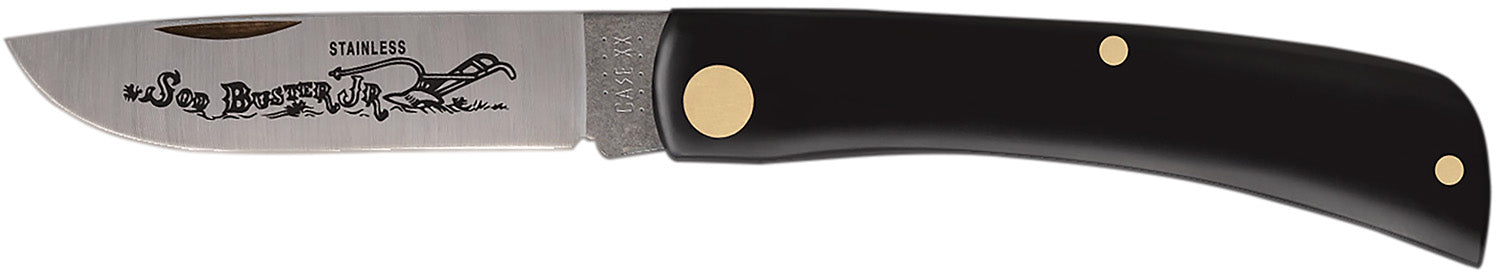 Case Sod Buster Jr. Folding Pocket Knife 2.80" Stainless Skinner Blade Black Synthetic Handle