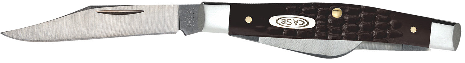 Case Small Stockman 2"/1.5"/1.49" Three-Blade Folding Knife Stainless Steel Blade Brown Jigged Synthetic Handle