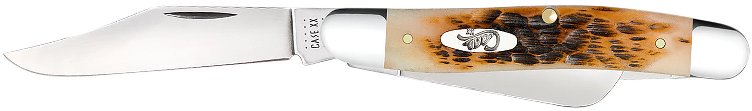 Case Medium Stockman 2.92"/2.15"/1.90" Three-Blade Folding Knife Tru-Sharp SS Peach Seed Jigged Amber Bone Handle