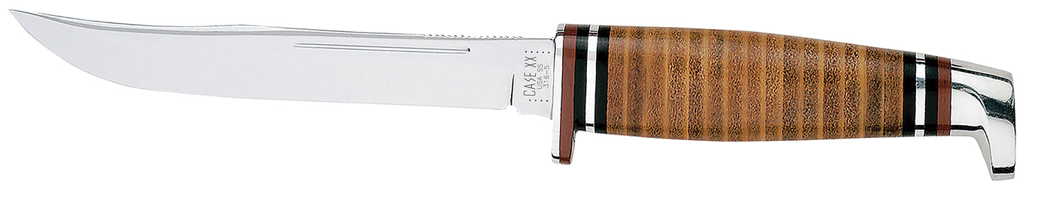 Case Hunter Fixed Blade 5" Clip Point Plain Mirror Polish Tru-Sharp SS Blade 4.50" Leather Handle with Sheath
