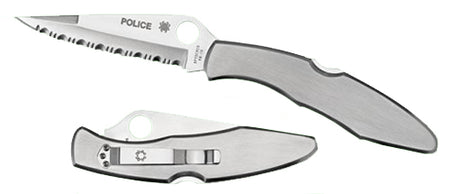 Spyderco Police Model Plain Edge Folding Knife C07P, 4.13" Hollow-Ground VG-10 Blade, Stainless Steel Handle