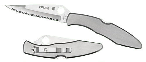 Spyderco Police Model Plain Edge Folding Knife C07P, 4.13" Hollow-Ground VG-10 Blade, Stainless Steel Handle