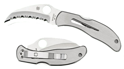 Spyderco Harpy Folding Hawkbill Knife C08S, 2.75" Serrated VG-10 Blade, Stainless Steel Handle