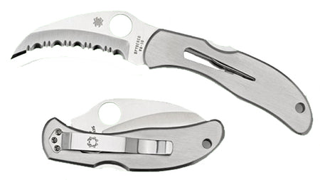 Spyderco Harpy Folding Hawkbill Knife C08S, 2.75" Serrated VG-10 Blade, Stainless Steel Handle