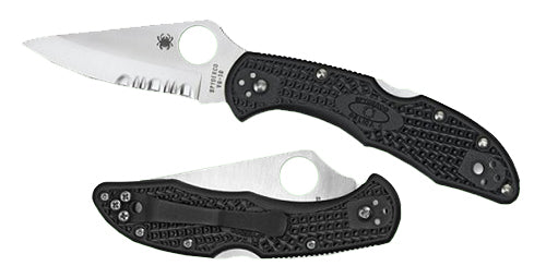 Spyderco Delica 4 Serrated Folding Knife C11SBK, 2.88" VG-10 Drop Point Blade, Black Textured FRN Handle