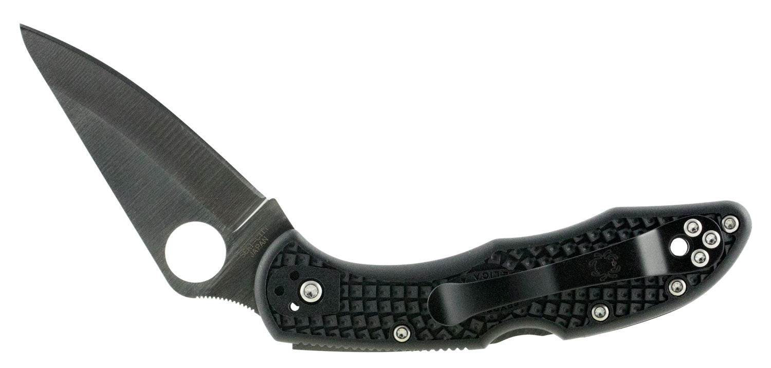 Spyderco Delica 4 Plain Edge Folding Knife C11PBK, 2.88" VG-10 Drop Point Blade, Black Textured FRN Handle