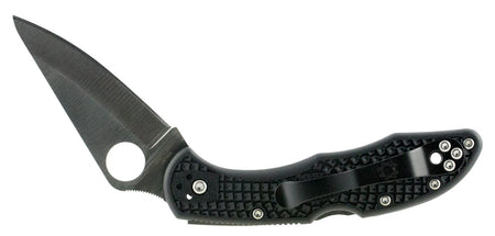 Spyderco Delica 4 Plain Edge Folding Knife C11PBK, 2.88" VG-10 Drop Point Blade, Black Textured FRN Handle