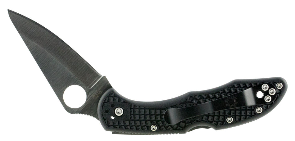 Spyderco Delica 4 Plain Edge Folding Knife C11PBK, 2.88" VG-10 Drop Point Blade, Black Textured FRN Handle