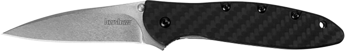 Kershaw Leek Carbon Fiber Folding Knife 3" CPM 154 Stonewashed Drop Point Blade, Includes Pocket Clip