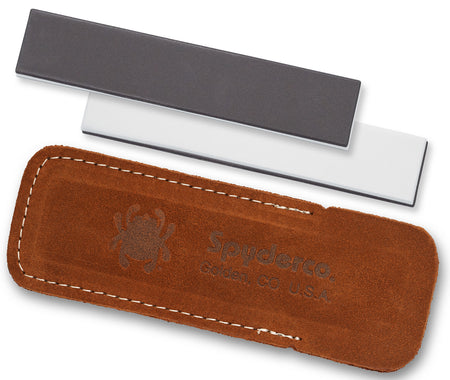 Spyderco 303MF Doublestuff Ceramic Pocket Sharpening Stone Medium/Fine in Leather Case USA Made