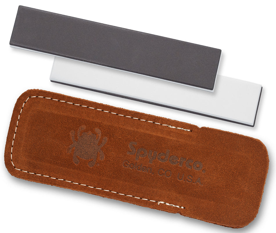 Spyderco 303MF Doublestuff Ceramic Pocket Sharpening Stone Medium/Fine in Leather Case USA Made