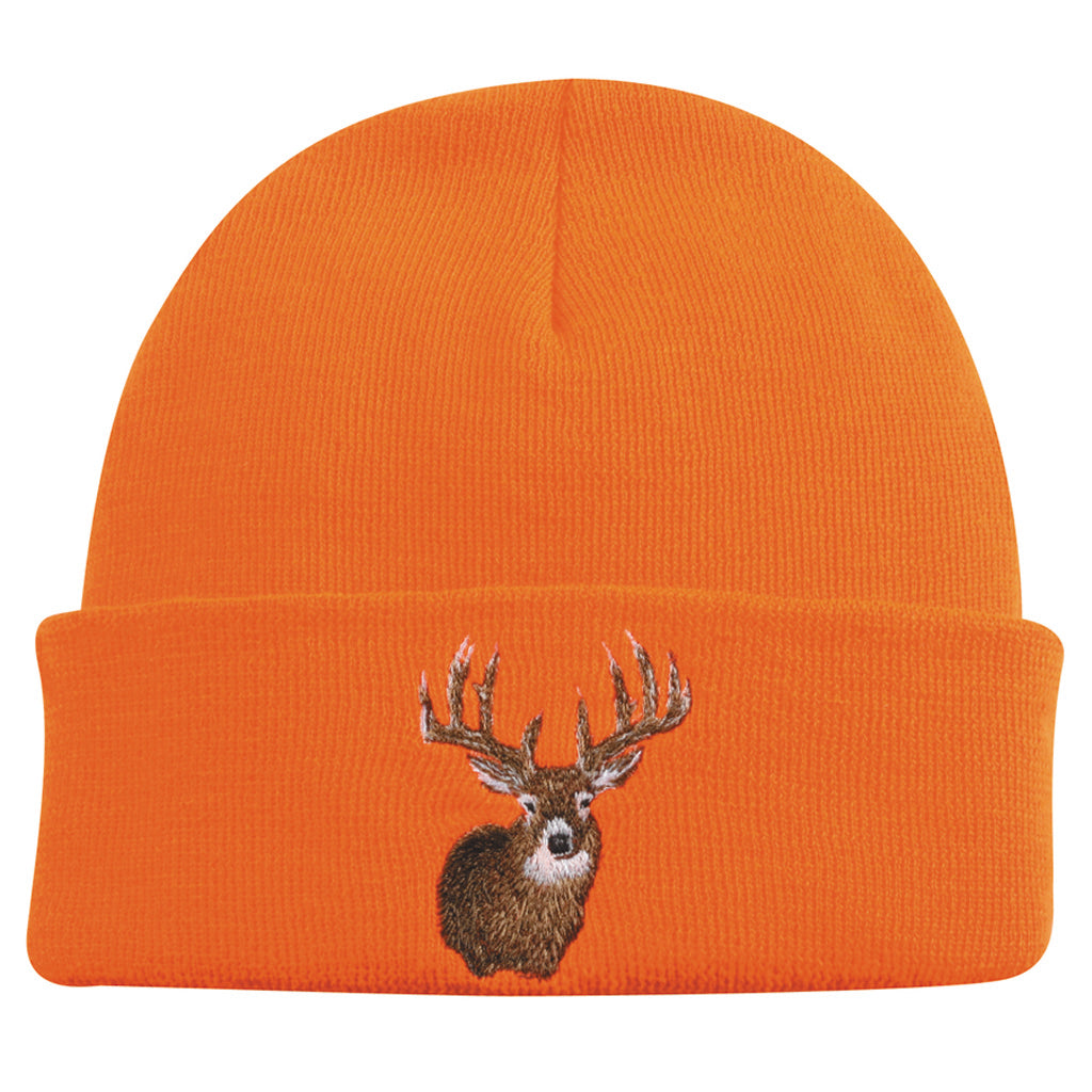 Outdoor Cap Acrylic Knit Watch Cap Blaze Orange Deer Logo