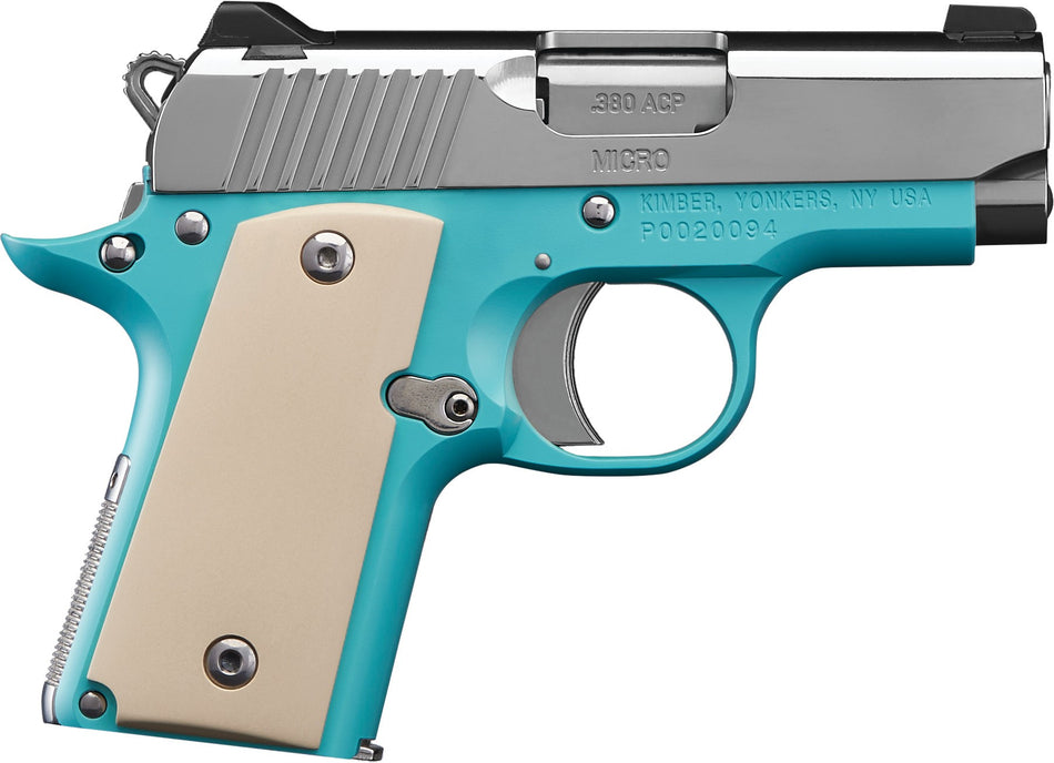 Kimber Mfg.,inc 3300210 Micro Bel Air NS 380 ACP 2.75" Ramped Barrel Stainless Steel Slide Bel Air Blue Mirror-Polished Ivory Micarta Grip