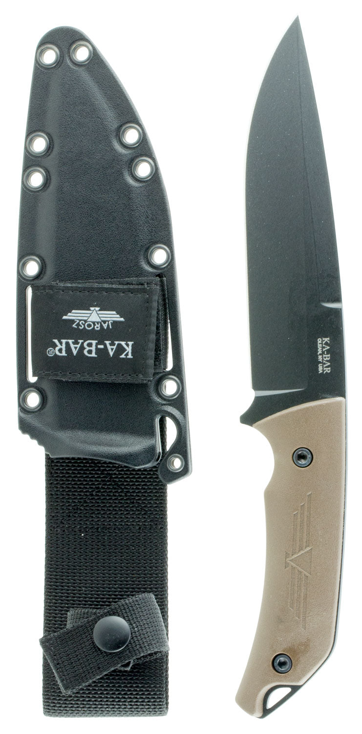 Ka-Bar 7503 Turok 6.25" Fixed Clip Point Plain Blade, 1095 Cro-Van Steel, Brown Ultramid Handle, Includes Sheath