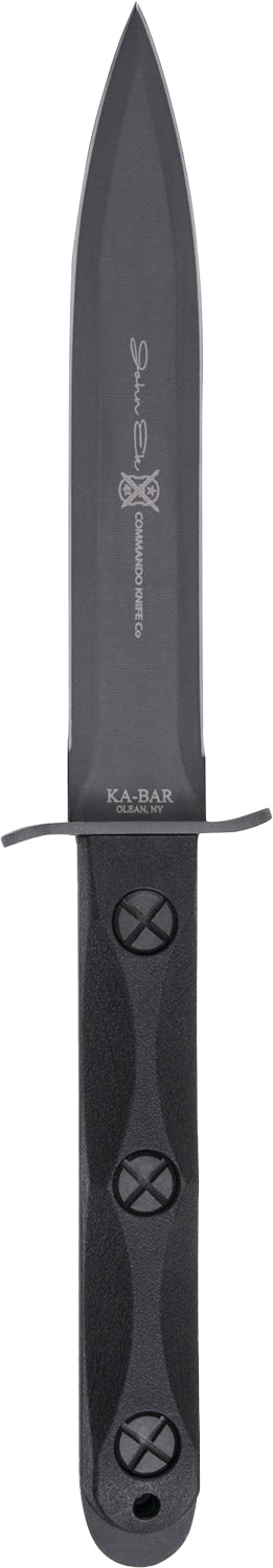 Ka-Bar EK44 Ek Model 4 6.63" Double Edge Fixed Blade, Stonewashed 1095 Cro-Van, Black GRN Handle, Includes Sheath