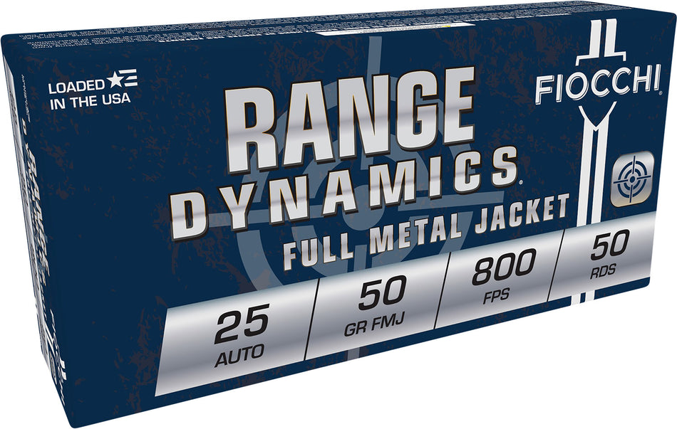 Fiocchi Range Dynamics Full Metal Jacket 50 Grain .25 ACP 800 fps