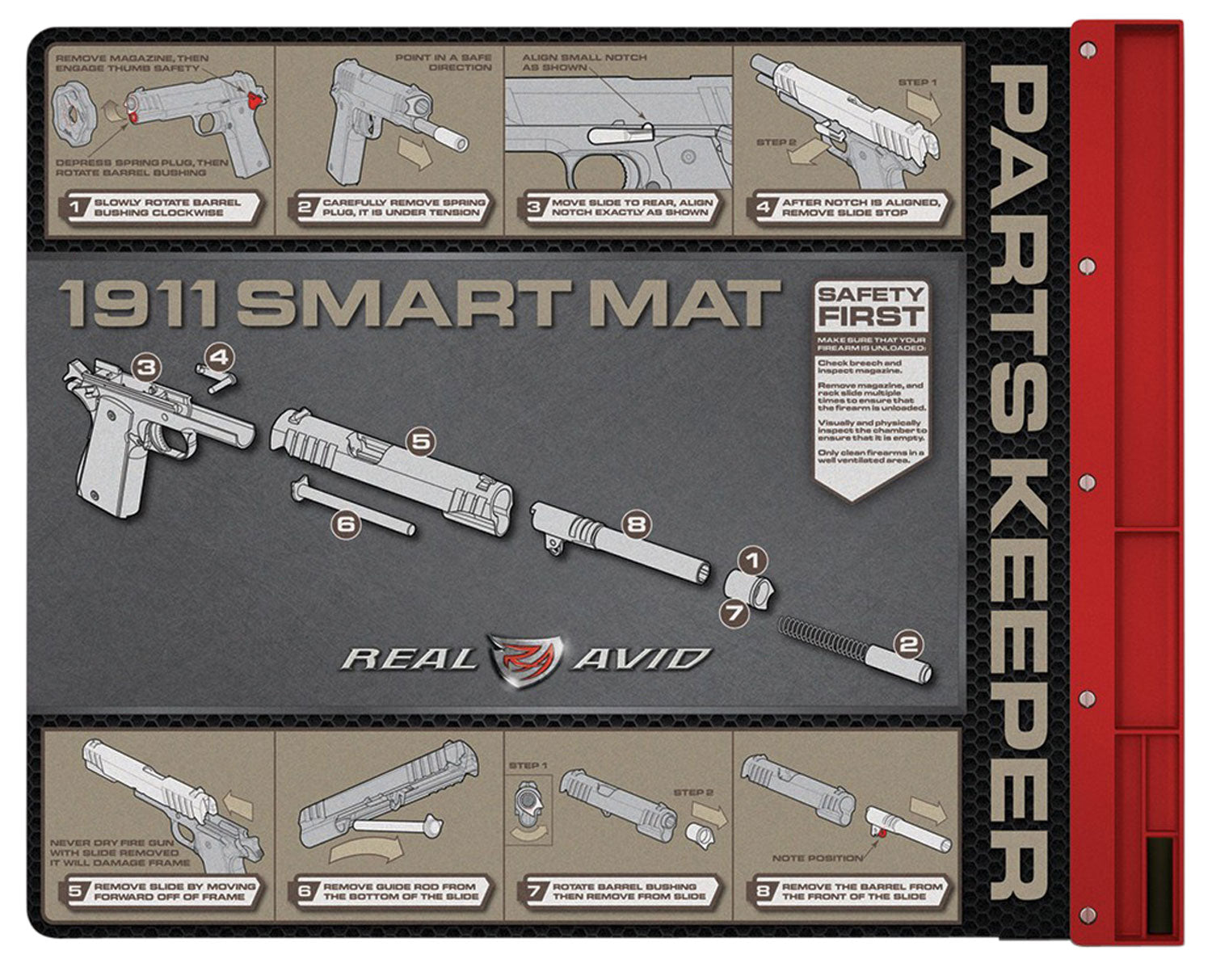 Real Avid 1911 Smart Mat Oil-Resistant Cleaning Surface 19x16 with Attached Parts Tray