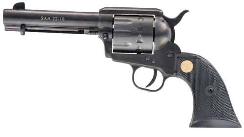 Chiappa Firearms CF340155 SAA 1873 Medium Frame 22 LR 10 Shot, 4.75" Blued Steel Barrel, Blued Steel Frame, Blued Cylinder, Black Plastic Grip, Exposed Hammer