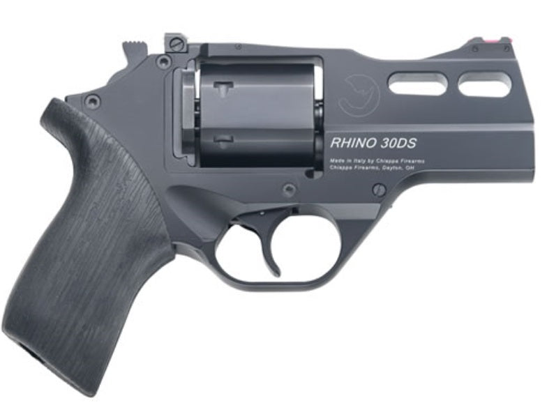 Chiappa Firearms 340289 Rhino 30DS Small Frame 357 Mag 6 Shot, 3" Black Anodized Steel Vent Rib Barrel, Blued Steel Cylinder, Black Anodized Aluminum Frame, Black Rubber Grip, Concealed Hammer