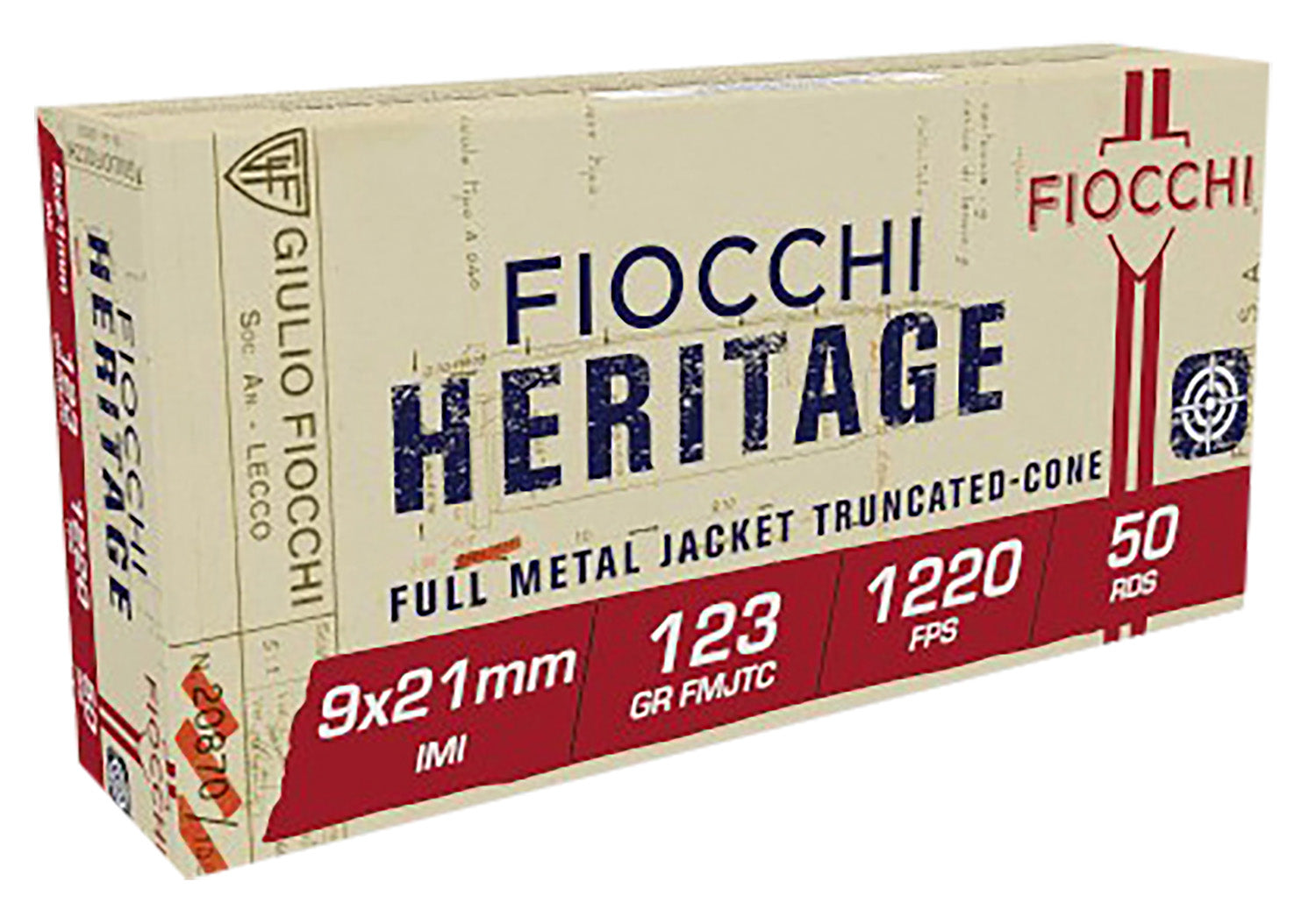 Fiocchi Heritage Full Metal Jacket Truncated Cone 123 Grain 9x21mm IMI 1220 fps