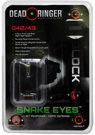 Dead Ringer Snake Eyes Tritium Green/Green Ghost Ring Night Sight for Glock 42 Pistol