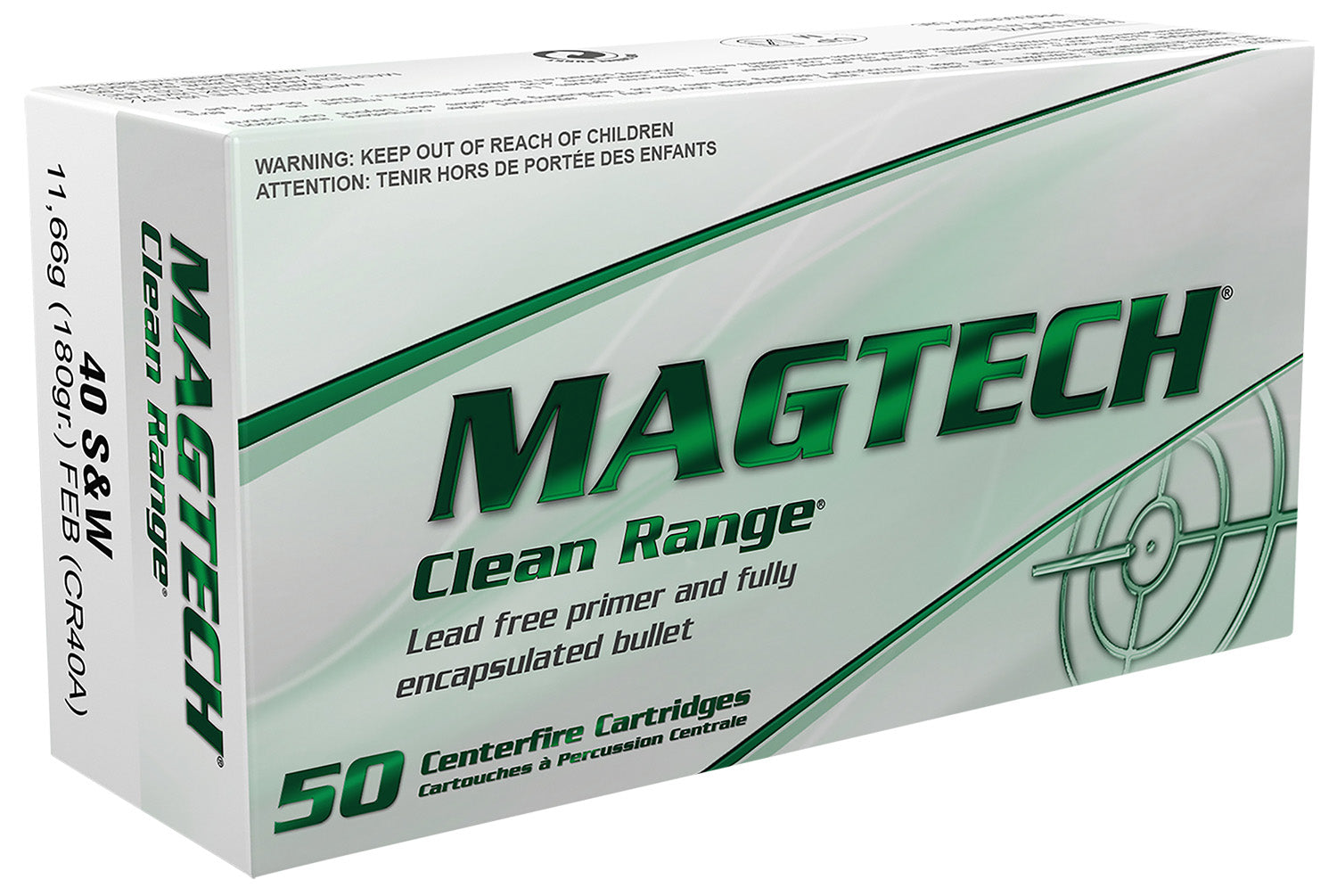 Magtech Clean Range Protection Fully Encapsulated Bullet Flat 180 Grain .40 S&W 990 fps