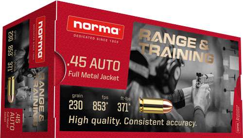 Norma Range & Training .45 ACP/Auto 230 grain Full Metal Jacket ammunition