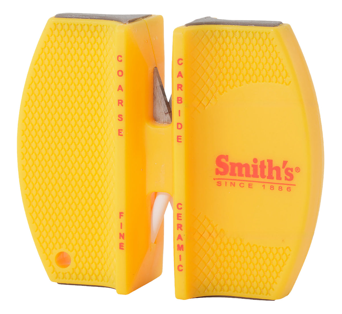 Smiths CCKS 2-Step Carbide and Ceramic Knife Sharpener with Lanyard Hole Yellow Rubber Grip