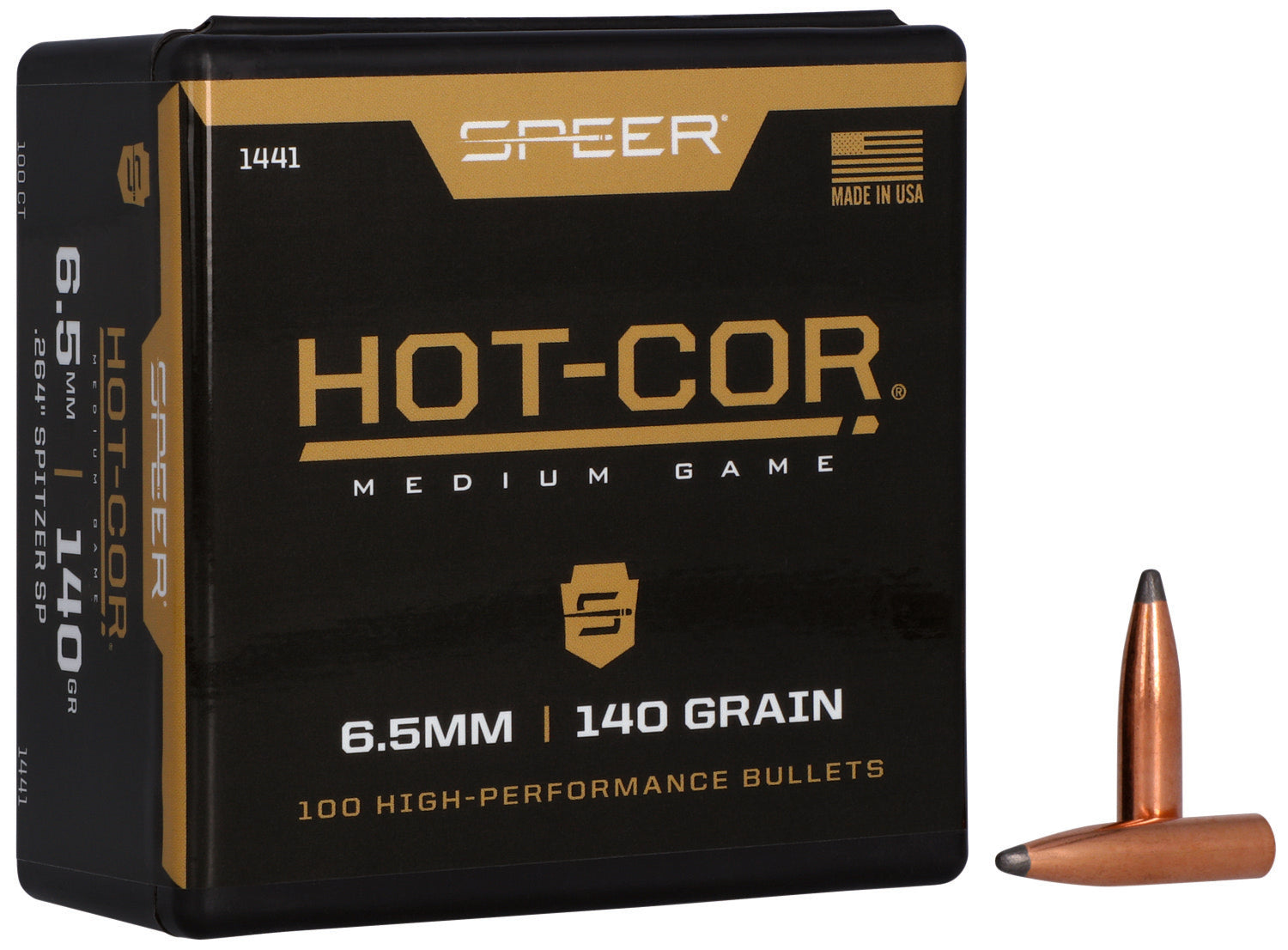 Speer Hot-Cor 264 Cal 140gr Spitzer Soft Point Bullets 100 Per Box
